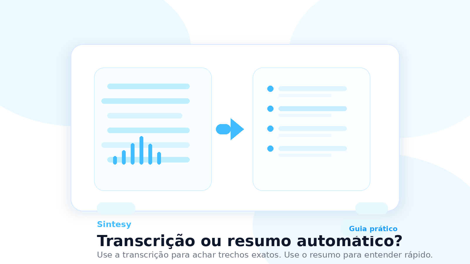 Transcrição ou resumo automático no Sintesy: quando usar cada um